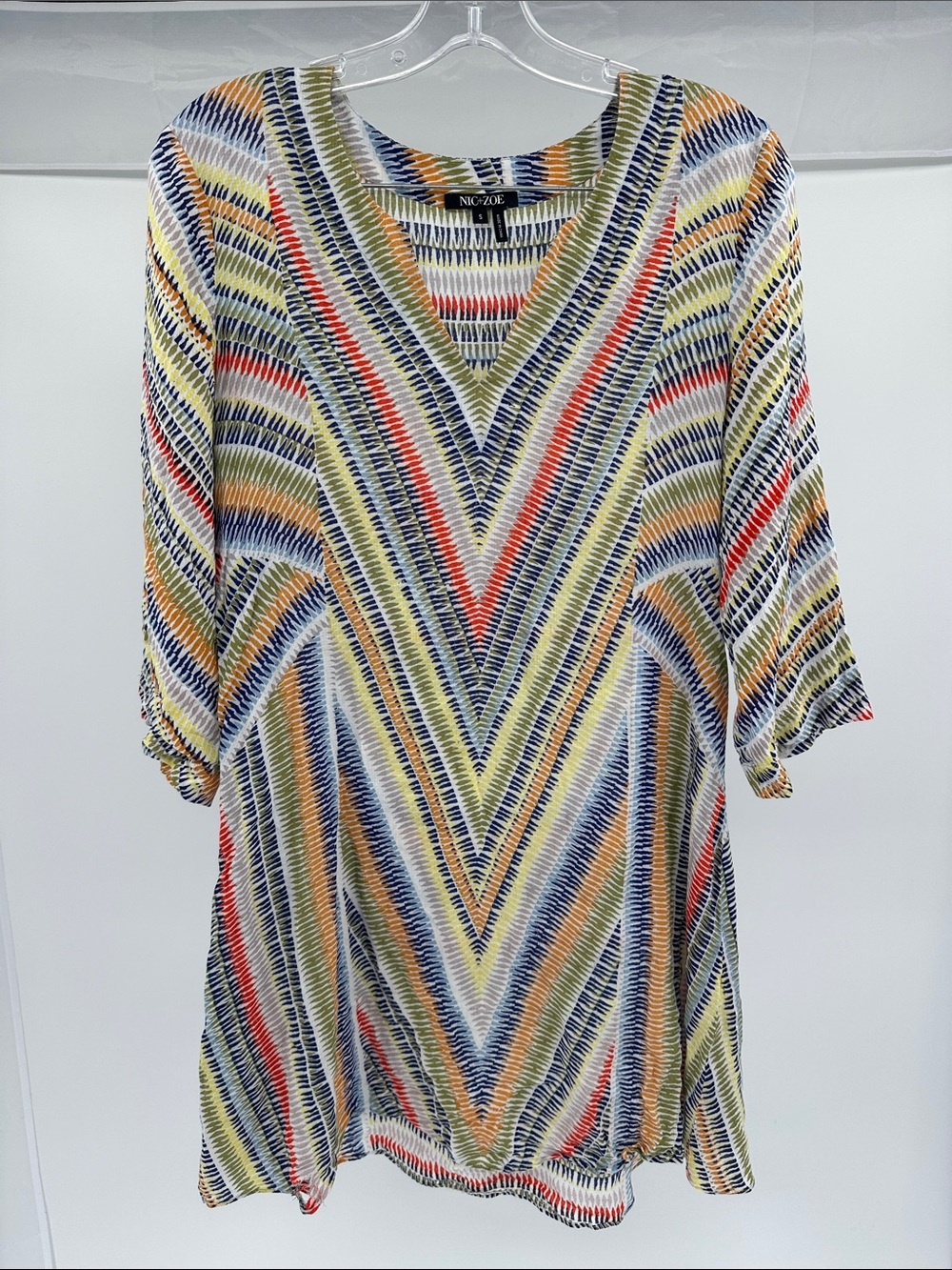 NIC+ZOE Multicolor V-Neck Chevron Tunic — Yellow, Blue, Orange